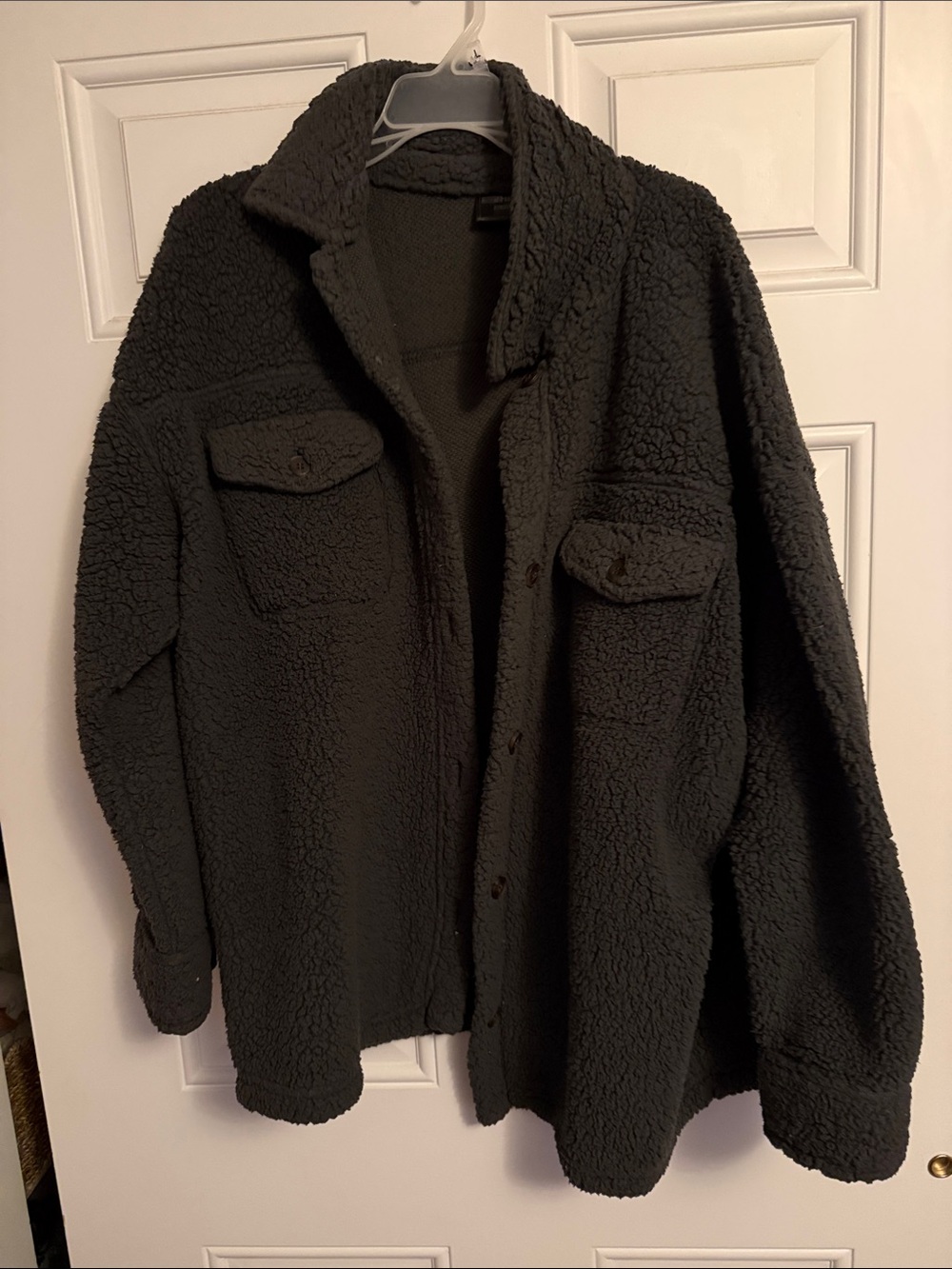Deep Green Plush Teddy Jacket with Button-Up Chest Pockets